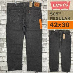 NWT Levis 505 Men's Size 42 x 30 Gray Stretch Denim Straight Leg Jeans